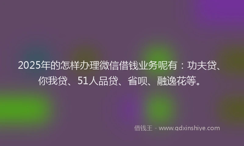 2025年的怎样办理微信借钱业务呢有：功夫贷、你我贷、51人品贷、省呗、融逸花等。