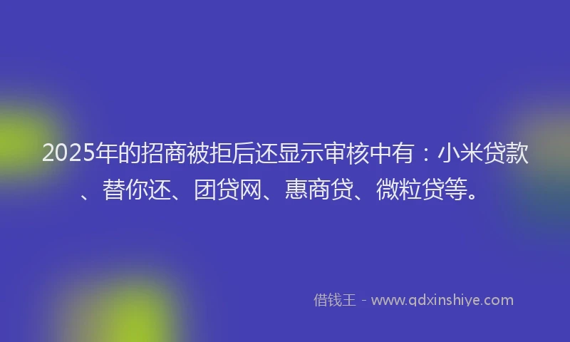 2025年的招商被拒后还显示审核中有：小米贷款、替你还、团贷网、惠商贷、微粒贷等。