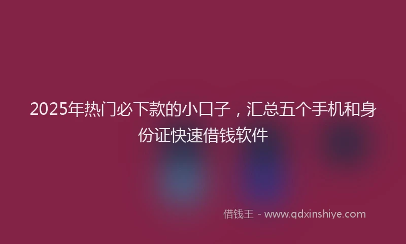 2025年热门必下款的小口子，汇总五个手机和身份证快速借钱软件