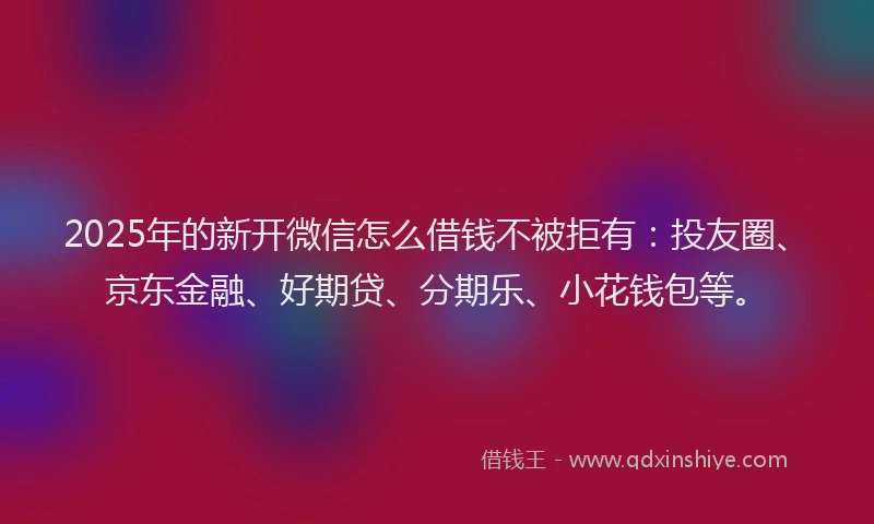 2025年的新开微信怎么借钱不被拒有：投友圈、京东金融、好期贷、分期乐、小花钱包等。