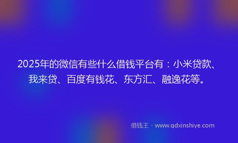 2025年的微信有些什么借钱平台有：小米贷款、我来贷、百度有钱花、东方汇、融逸花等。
