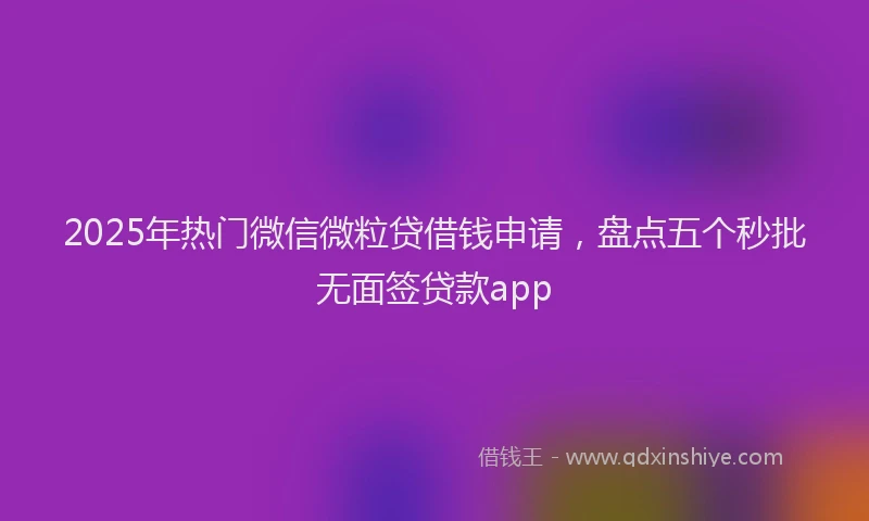2025年热门微信微粒贷借钱申请，盘点五个秒批无面签贷款app