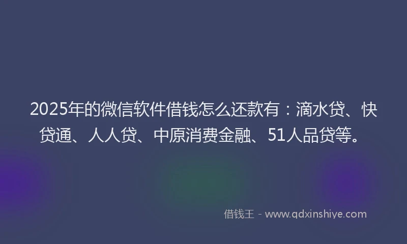 2025年的微信软件借钱怎么还款有：滴水贷、快贷通、人人贷、中原消费金融、51人品贷等。