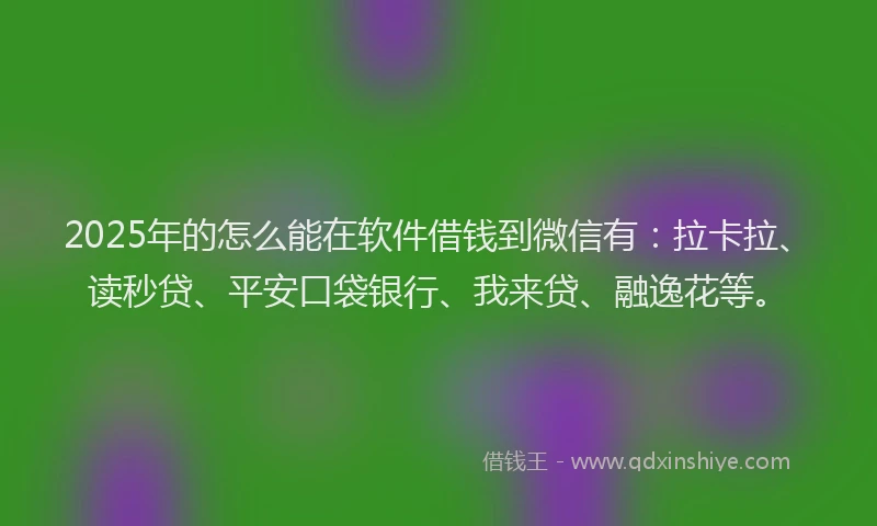 2025年的怎么能在软件借钱到微信有：拉卡拉、读秒贷、平安口袋银行、我来贷、融逸花等。
