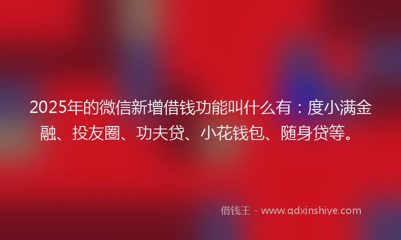 2025年的微信新增借钱功能叫什么有：度小满金融、投友圈、功夫贷、小花钱包、随身贷等。