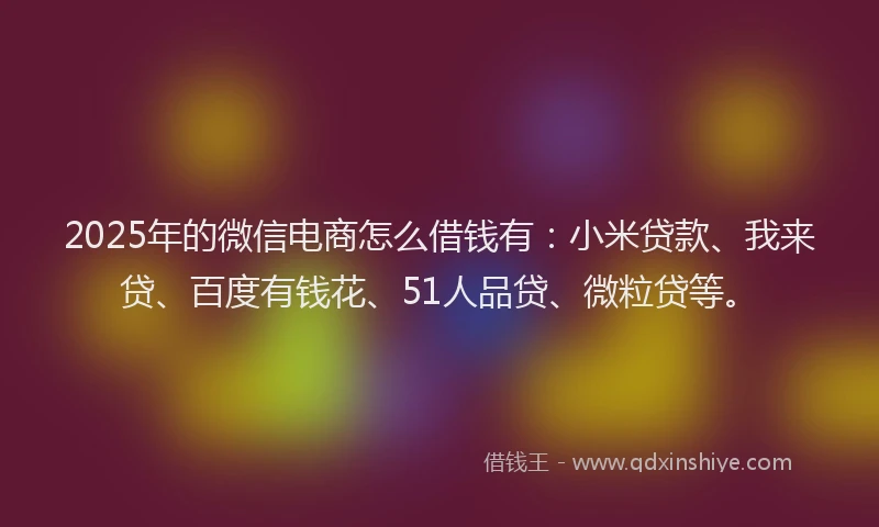 2025年的微信电商怎么借钱有：小米贷款、我来贷、百度有钱花、51人品贷、微粒贷等。