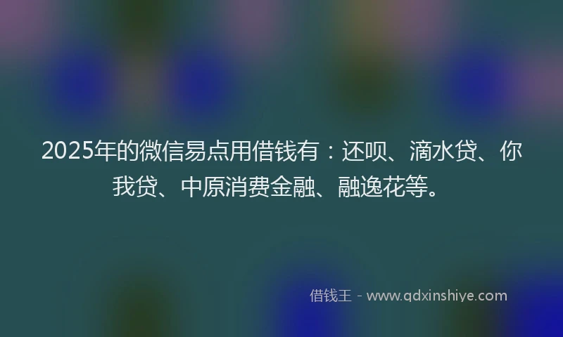 2025年的微信易点用借钱有：还呗、滴水贷、你我贷、中原消费金融、融逸花等。