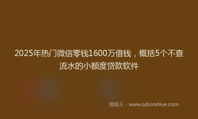 2025年热门微信零钱1600万借钱，概括5个不查流水的小额度贷款软件