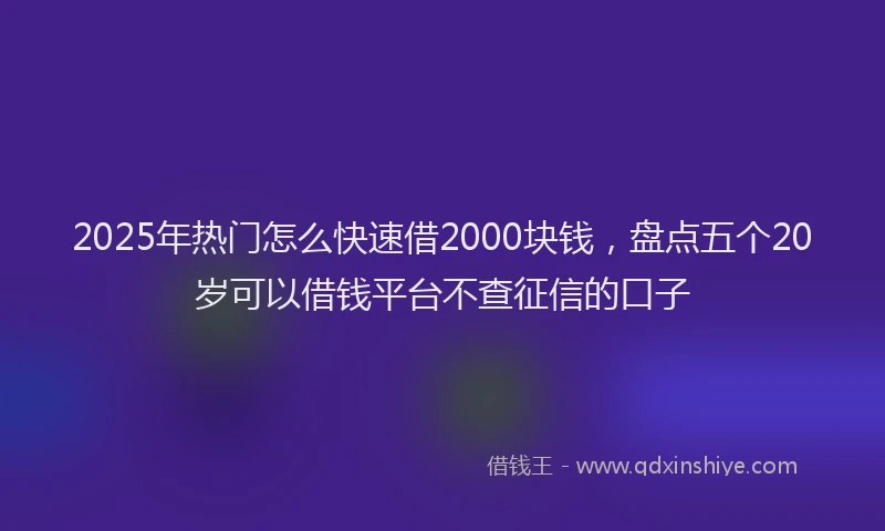 2025年热门怎么快速借2000块钱，盘点五个20岁可以借钱平台不查征信的口子