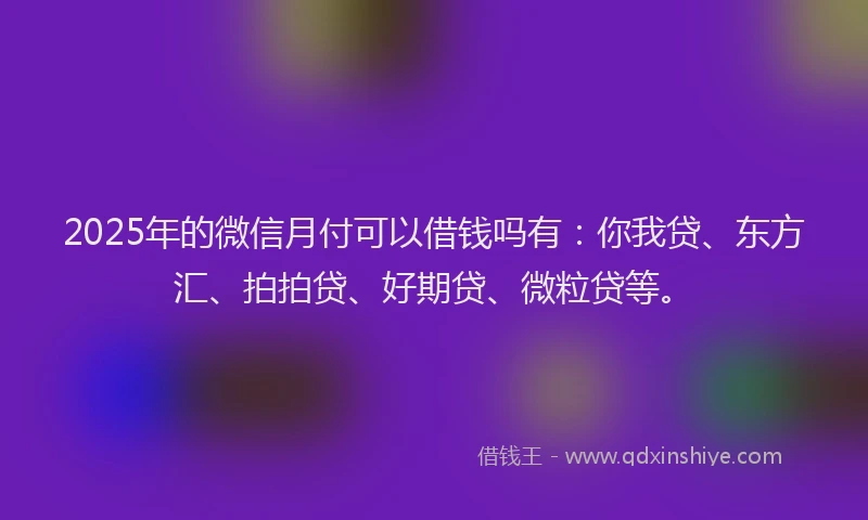 2025年的微信月付可以借钱吗有：你我贷、东方汇、拍拍贷、好期贷、微粒贷等。