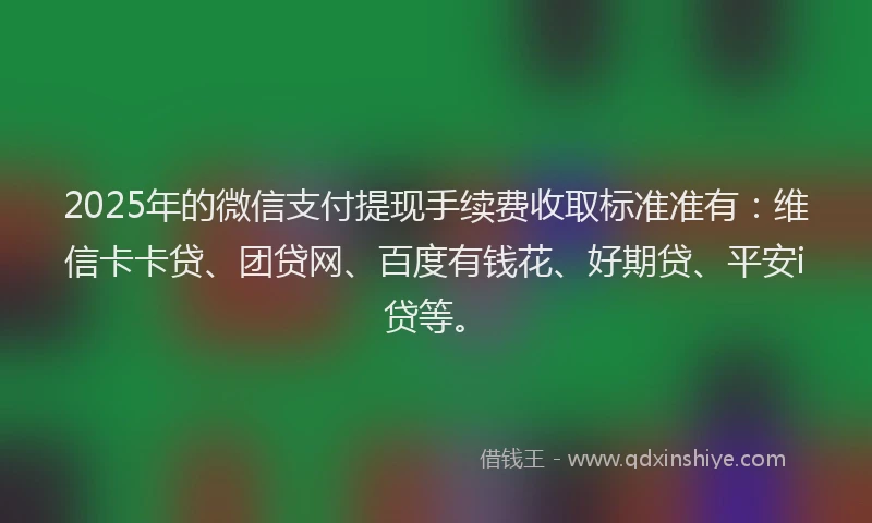 2025年的微信支付提现手续费收取标准准有：维信卡卡贷、团贷网、百度有钱花、好期贷、平安i贷等。