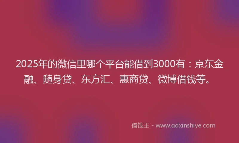 2025年的微信里哪个平台能借到3000有：京东金融、随身贷、东方汇、惠商贷、微博借钱等。