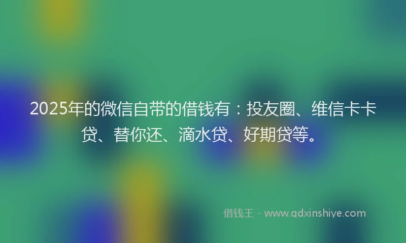 2025年的微信自带的借钱有：投友圈、维信卡卡贷、替你还、滴水贷、好期贷等。