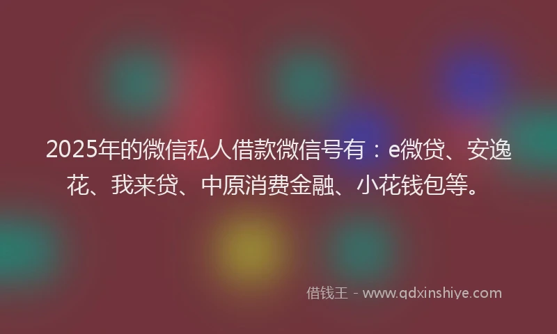 2025年的微信私人借款微信号有：e微贷、安逸花、我来贷、中原消费金融、小花钱包等。