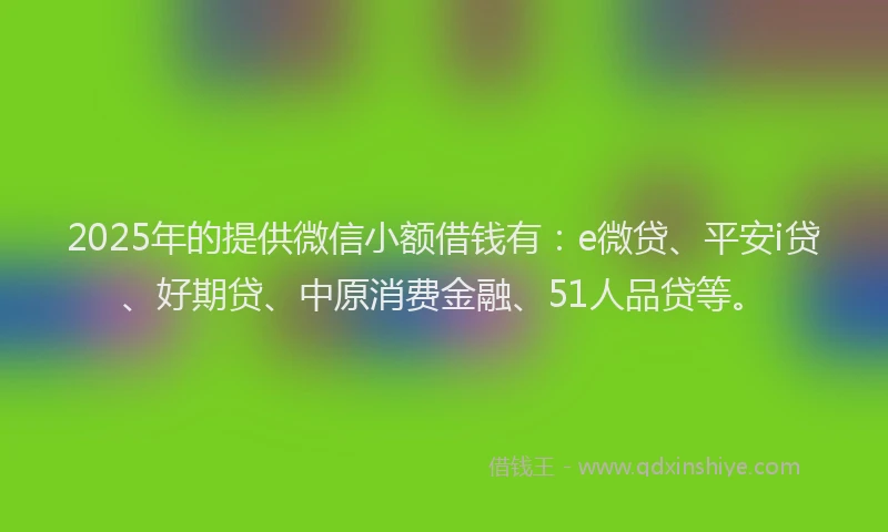 2025年的提供微信小额借钱有：e微贷、平安i贷、好期贷、中原消费金融、51人品贷等。