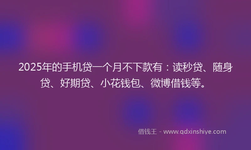 2025年的手机贷一个月不下款有：读秒贷、随身贷、好期贷、小花钱包、微博借钱等。