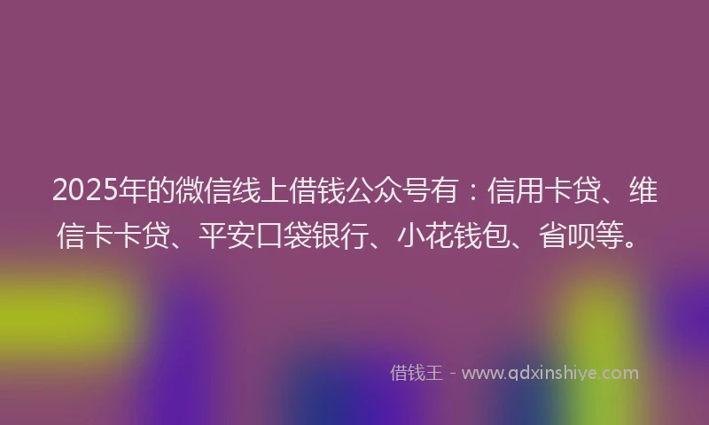 2025年的微信线上借钱公众号有：信用卡贷、维信卡卡贷、平安口袋银行、小花钱包、省呗等。