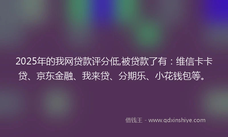 2025年的我网贷款评分低,被贷款了有：维信卡卡贷、京东金融、我来贷、分期乐、小花钱包等。