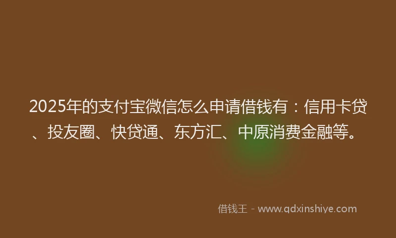 2025年的支付宝微信怎么申请借钱有：信用卡贷、投友圈、快贷通、东方汇、中原消费金融等。
