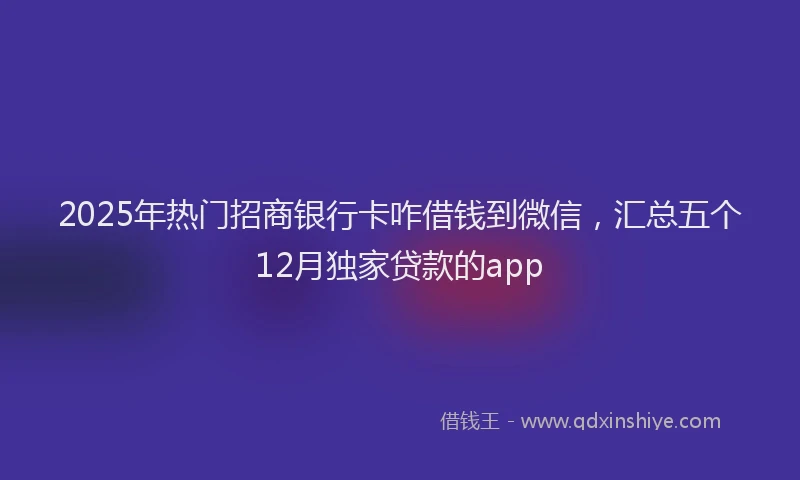 2025年热门招商银行卡咋借钱到微信，汇总五个12月独家贷款的app