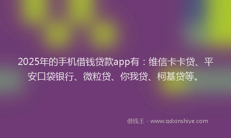 2025年的手机借钱贷款app有：维信卡卡贷、平安口袋银行、微粒贷、你我贷、柯基贷等。