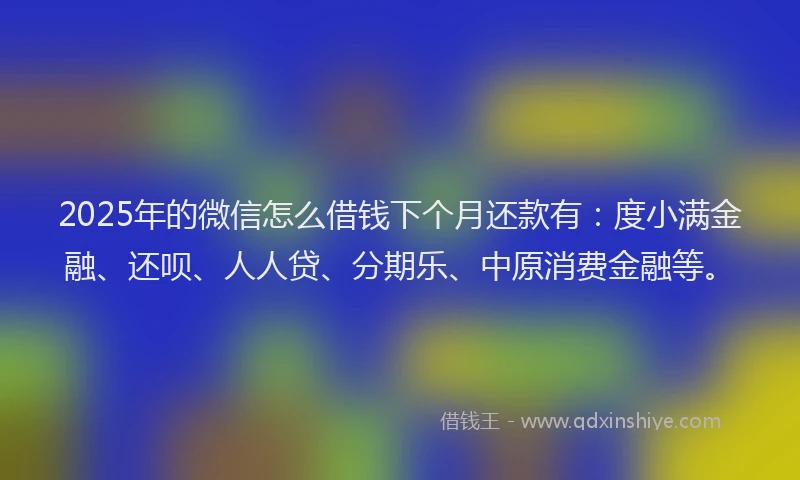 2025年的微信怎么借钱下个月还款有：度小满金融、还呗、人人贷、分期乐、中原消费金融等。
