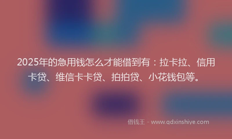 2025年的急用钱怎么才能借到有：拉卡拉、信用卡贷、维信卡卡贷、拍拍贷、小花钱包等。