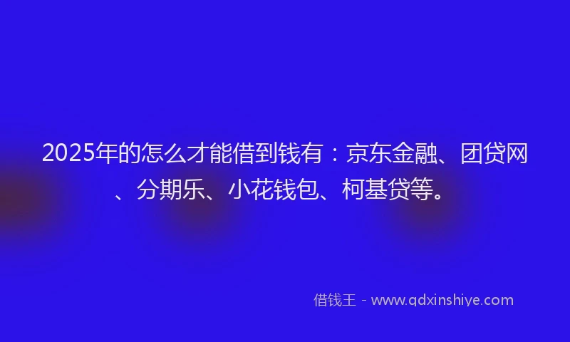 2025年的怎么才能借到钱有：京东金融、团贷网、分期乐、小花钱包、柯基贷等。
