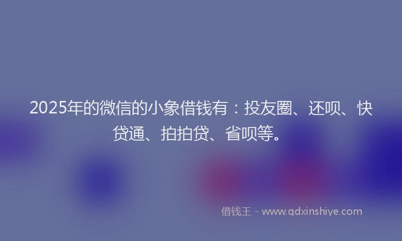 2025年的微信的小象借钱有：投友圈、还呗、快贷通、拍拍贷、省呗等。