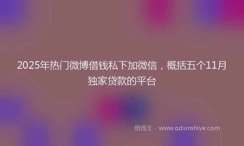 2025年热门微博借钱私下加微信，概括五个11月独家贷款的平台