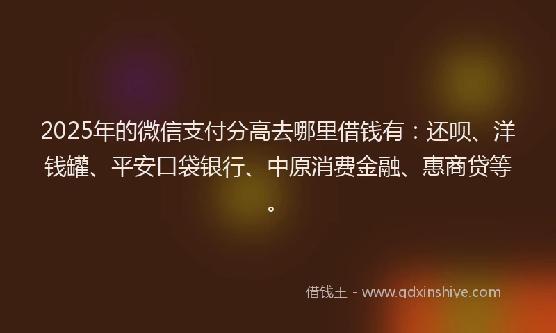 2025年的微信支付分高去哪里借钱有：还呗、洋钱罐、平安口袋银行、中原消费金融、惠商贷等。
