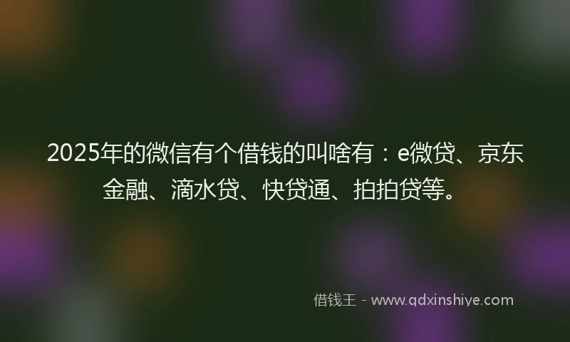 2025年的微信有个借钱的叫啥有：e微贷、京东金融、滴水贷、快贷通、拍拍贷等。
