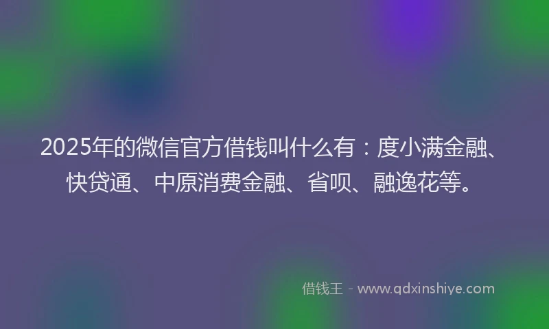 2025年的微信官方借钱叫什么有：度小满金融、快贷通、中原消费金融、省呗、融逸花等。