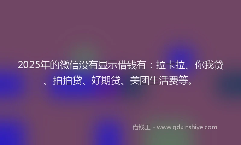 2025年的微信没有显示借钱有：拉卡拉、你我贷、拍拍贷、好期贷、美团生活费等。