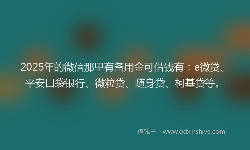 2025年的微信那里有备用金可借钱有：e微贷、平安口袋银行、微粒贷、随身贷、柯基贷等。