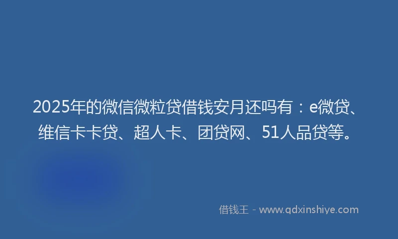 2025年的微信微粒贷借钱安月还吗有：e微贷、维信卡卡贷、超人卡、团贷网、51人品贷等。