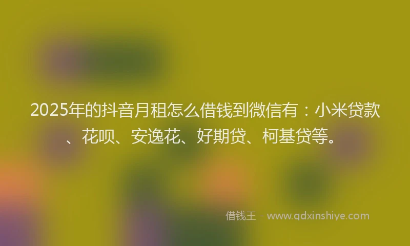 2025年的抖音月租怎么借钱到微信有：小米贷款、花呗、安逸花、好期贷、柯基贷等。