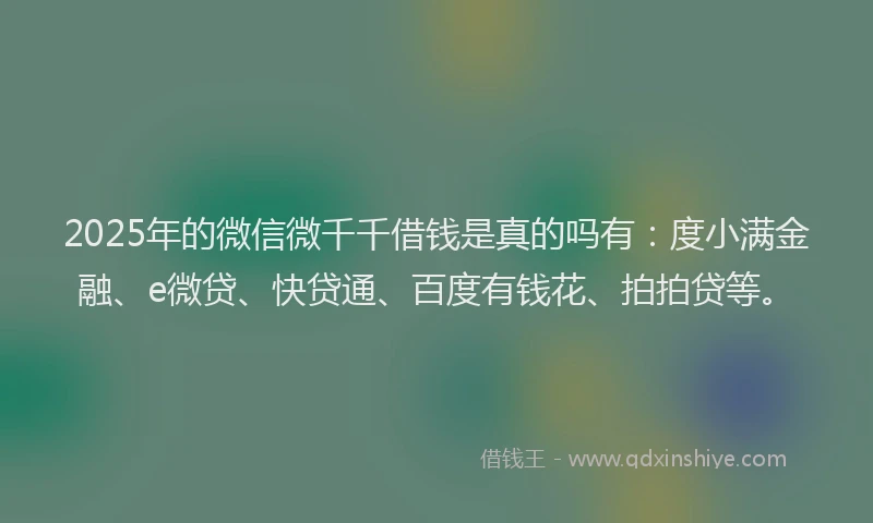 2025年的微信微千千借钱是真的吗有：度小满金融、e微贷、快贷通、百度有钱花、拍拍贷等。