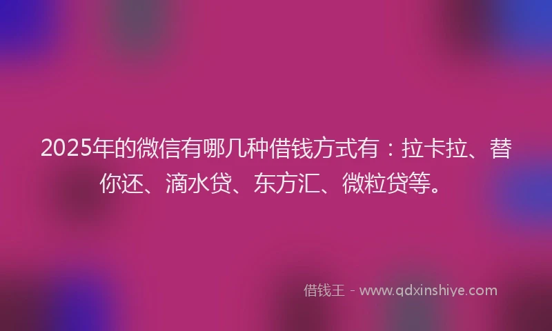 2025年的微信有哪几种借钱方式有：拉卡拉、替你还、滴水贷、东方汇、微粒贷等。