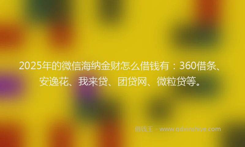 2025年的微信海纳金财怎么借钱有：360借条、安逸花、我来贷、团贷网、微粒贷等。