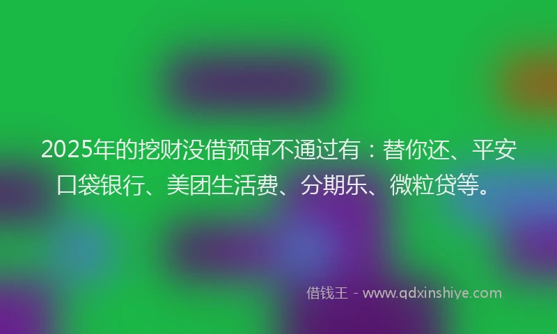 2025年的挖财没借预审不通过有：替你还、平安口袋银行、美团生活费、分期乐、微粒贷等。