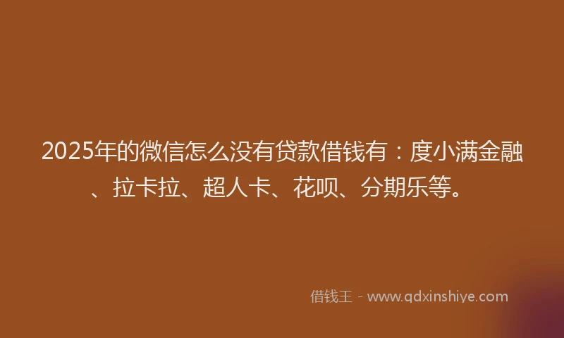 2025年的微信怎么没有贷款借钱有：度小满金融、拉卡拉、超人卡、花呗、分期乐等。