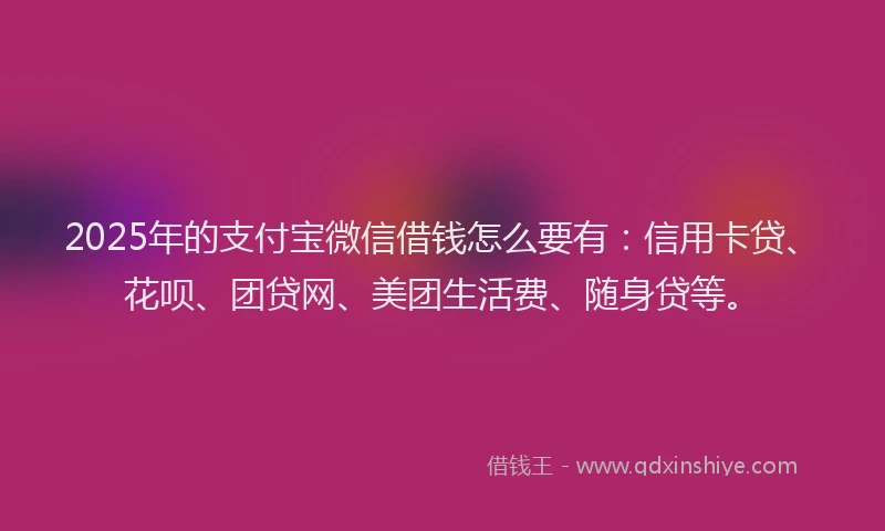2025年的支付宝微信借钱怎么要有：信用卡贷、花呗、团贷网、美团生活费、随身贷等。