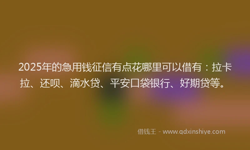 2025年的急用钱征信有点花哪里可以借有：拉卡拉、还呗、滴水贷、平安口袋银行、好期贷等。