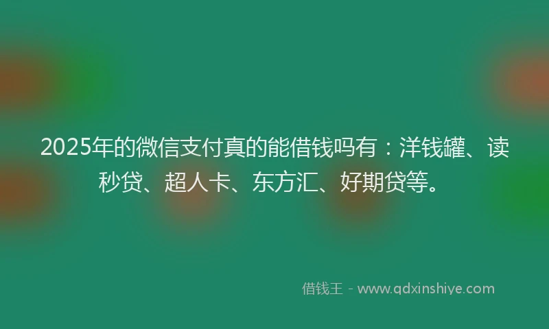 2025年的微信支付真的能借钱吗有：洋钱罐、读秒贷、超人卡、东方汇、好期贷等。