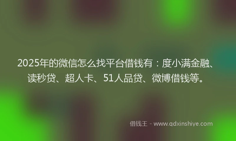 2025年的微信怎么找平台借钱有：度小满金融、读秒贷、超人卡、51人品贷、微博借钱等。