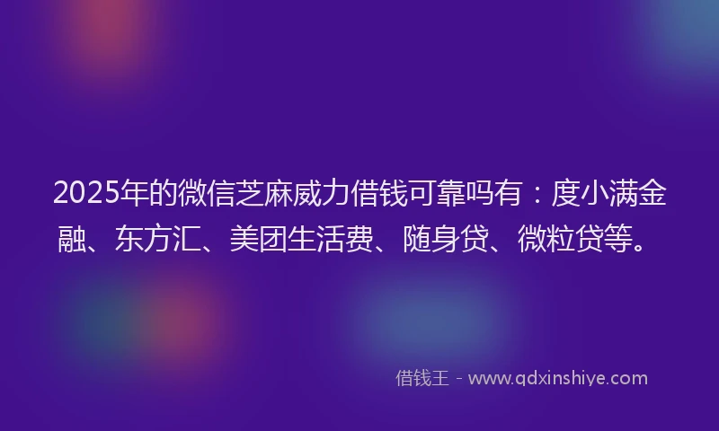 2025年的微信芝麻威力借钱可靠吗有：度小满金融、东方汇、美团生活费、随身贷、微粒贷等。