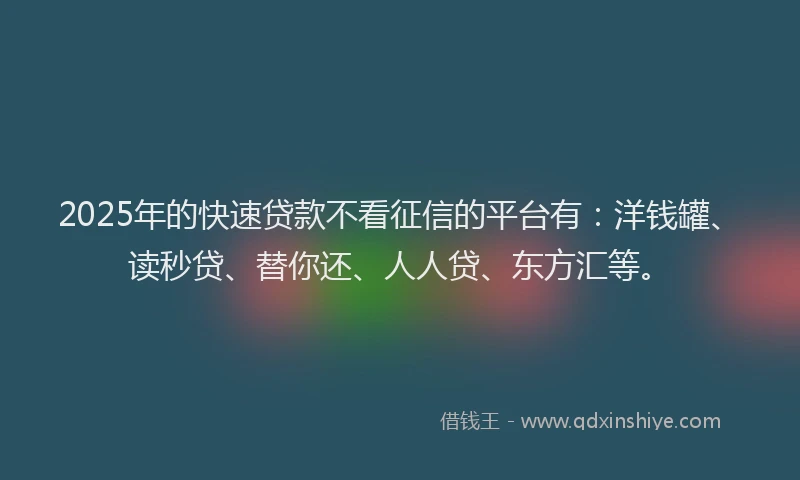 2025年的快速贷款不看征信的平台有：洋钱罐、读秒贷、替你还、人人贷、东方汇等。