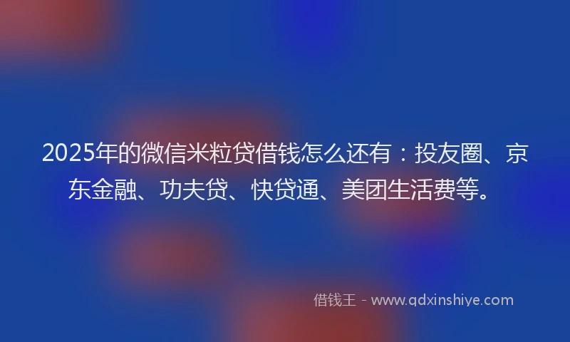 2025年的微信米粒贷借钱怎么还有：投友圈、京东金融、功夫贷、快贷通、美团生活费等。