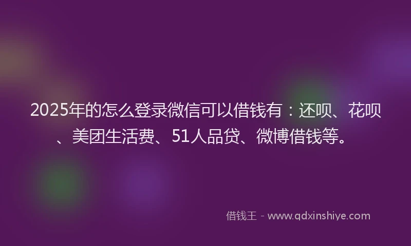 2025年的怎么登录微信可以借钱有：还呗、花呗、美团生活费、51人品贷、微博借钱等。